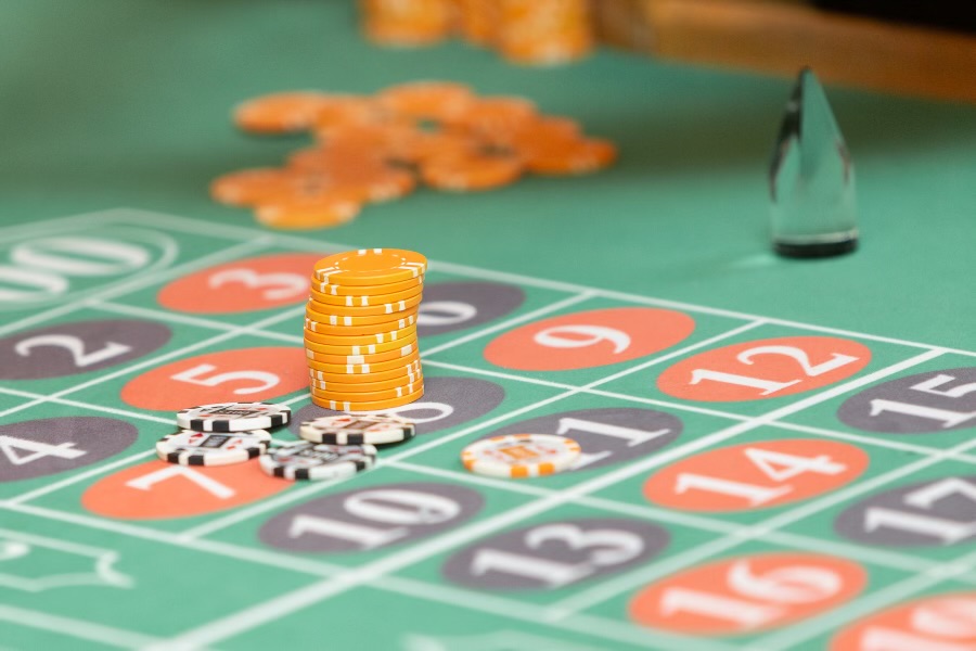 Poker chips on a table